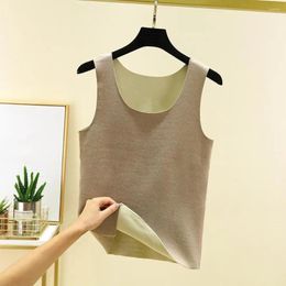 Camisoles & Tanks Autumn Winter DE Velvet Thermal Vest O-neck Sleeveless Tank Top Solid Colour Seamless Warm Underwear Bottoming Tops