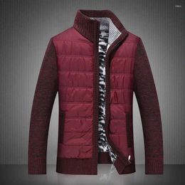 Men's Jackets Winter Men Sweater Coat Stand Collar Zipper Placket Knitted Jacket Fabric Patchwork Solid Fleece Lining Knitting Outerwear