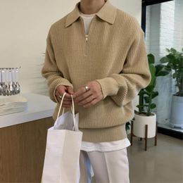 Men's Sweaters Half Zipper Sweater Autumn And Winter Lapel Knitwear Loose Vintage Top Mens Clothing Pull Coreen