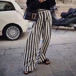 Women's Pants Black And White Striped Wide Leg 2024 Casual Slim High Waisted Loose Draping Floor-Mopping For Women