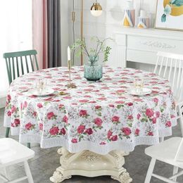 Table Cloth Fabric Round Flower Printed Waterproof Tablecloth Kitchen Oilproof Cover Elegant Tea Dining Tables Decoration