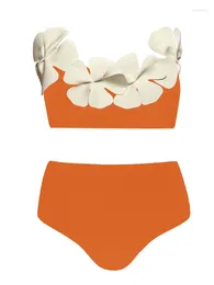 Women's Swimwear Solid Colour Flower Design Bikini Set For Women Strapless Swimsuit Bathing Suits Tankini Beach Style Fashion 2024
