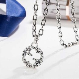 22% OFF Sterling Silver Interlocking Double Pendant for Men and Women Lovers Necklace Trendy Engraved Pattern