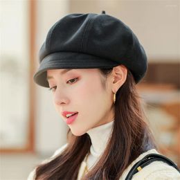 Berets Women's Autumn And Winter Designer Series Dual Use Octagonal Hat Fashion British Solid Colour Berry