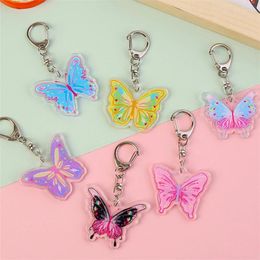 Keychains Cute Keychain Colorful Butterfly Key Ring Enamel Flying Animals Chains Pendant For Women Girls Handbag Accessories Jewelry