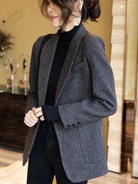 Women's Suits UNXX Gray Blazer Women Woolen Jacket Womens 2024 Autumn Winter Slim Design Clothing With Pockets