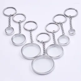 Keychains 1Pc Inner Size 10-40mm Round Memory Picture Locket Pendant Keychain Diy Stainless Steel Glass Floating Relicario Keyring Jewelry