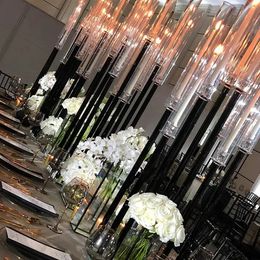 New trend black tall long-stemmed acrylic table candlestick wedding centerpiece crystal tube candelabra for sale 197