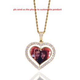 Hip hop gold chain DIY custom photo love revolving photo frame pendant necklace men luxury copper diamond couple pendant souvenir rope necklace 24inch 1968