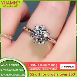 Original PT950 Platinum Ring Luxury Jewellery Round VVS1 D Colour 1 Ct Moissanite Diamond Wedding Engagement Band Ring for Women240w