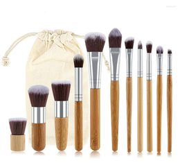 Makeup Brushes Blending Quality Up Natural 11pcs Bamboo Tool Set Make Cotton High Bag With Handle Cosmetic Foundation