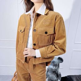 Women's Suits & Blazers Mm Home Autumn/winter Corduroy Flip Collar Coat with Embroidery Straight Tube Trouser Fashion Set for Women Casual