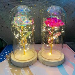 Decorative Flowers LED Valentine Day Gift For Girlfriend Eternal Rose Light 24K Gold Foil Flower In Glass Cover Mothers Wedding Bridesmaid