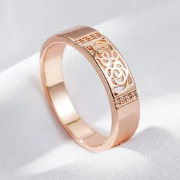 Cluster Rings Wbmqda Classic 585 Rose Gold Color Glossy Hollow Finger Ring For Women With White Natural Zircon High Quality Daily Jewelry