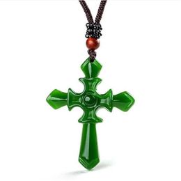 Certified 100% Natural Hetian Afghan Jade Carved Cross Pendant Necklace Charm Jewelry Jewellery Amulet Lucky207e