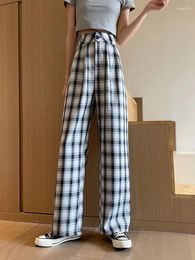 Women's Pants JMPRS Casual Straight Women High Waist Summer Fashion Plaid Black Office Ladies Korean Style Button Trousers