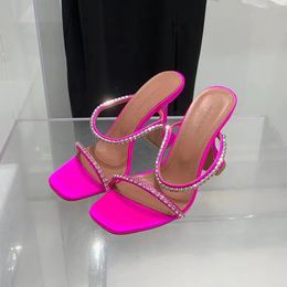 Amina muaddi rose red Sandals 95mm Crystal embellished strap spool Heels heel for slipper women summer luxury designers shoes Sandals Banquet dress women's