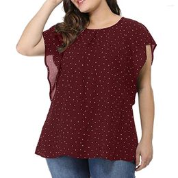 Women's T Shirts Summer Plus Size Ruffle Sleeve Shirt Top Polka Dot Chiffon Blouse Fashion Simple Versatile Clothing 2024