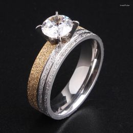 Cluster Rings Wedding 6mm Gold Colour Silver Colory Stripe Scrub Zircon 316L Stainless Steel For Men Women Wholesale