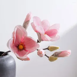 Decorative Flowers Artificial Magnolia Flower Branch For Home Living Room Decor Fake Silk Plant Wedding Party Dining Table Bouquet