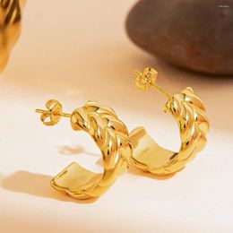 Hoop Earrings GD Trendy Women Gold Plated Wide Twist Ear Stud For 18 K Stainless Steel Geometric Jewelry Gift 2024