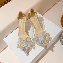 Dress Shoes Rhinestone Transparent High Heels Women Spring Autumn Korean Style Fashion Pointed Head Wedding Salto Alto Feminino