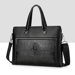 Briefcases Royal Bagger Mens Laptop Briefcase Genuine Cow Leather Crocodile Pattern Man Handbag Business Shoulder Bag Messenger Bags