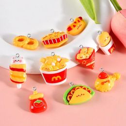 Charms 10Pcs Simulation Food Resin Kawaii French Fries Fried Chicken Pizza Pendants For DIY Jewellery Keychain Earrings Making