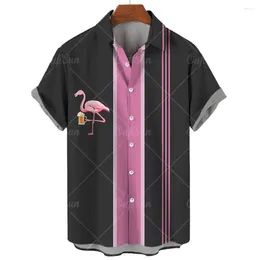 Men's Casual Shirts Simple Shirt For Men Short Sleeve 3d Flamingo Print Pink Harajuku And Blouses High Quality Clothing Man