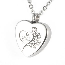 Lily Stainless Steel Memorial Pendant Always in my heart Urn Locket Cremation Jewellery Necklace with gift bag and chain240K