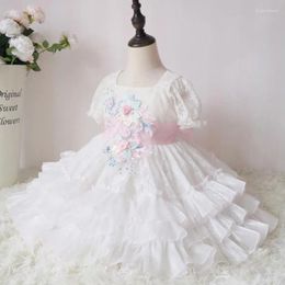 Girl Dresses Baby Summer Vintage Spanish England Lolita Mesh Ball Gown Dress Kids Lace Stitching Puff Sleeve Princess