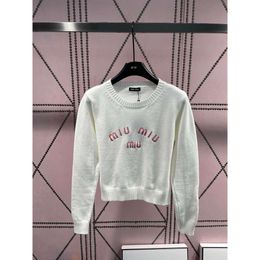 Women's Knits & Tees Mm Family's Autumn/winter Round Neck Pullover Sweater with Simple Embroidery Letters on the Upper Body, Age Reducing Versatile Knitted Short Style