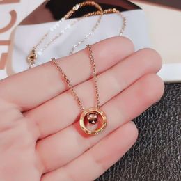 Classical Designer Jewellery Rose Gold Titanium Necklace Women's Personalised Simple Celebrity Circle Roman Alphabet Sparkling Diamonds Collarbone Chain