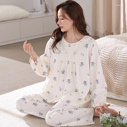 Women's Sleepwear Lady Fashion Beautiful Floral Printing Homewear Middle-Aged And Elderly Women Cotton Long Sleeve Pyjamas Set Plus Size