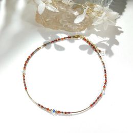 Anklets Lii Ji Natural Silver Hematite Garnet Carnelian Red Jasper 2mm American 14K Gold Filled Anklet 30 3cm