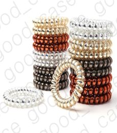 Plated Metal Punk Telephone Wire Cord Hair Band Coil Elastic Bright Silver Rubber Bands Scrunchies Hair Ties Pony Tail Holder Jewe2970491
