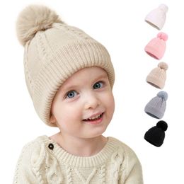 Baby Pom Pom Beanies Woollen Ball Cap Crochet Winter Warm Knitted Caps Casual Headgear Outdoor Cute Toddler Party Hats Q861