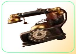 Black Vintage Telephone Retro Antique Shabby Old Phone Figurine Home Decor Wired Cored Landline Classical Office Desk Decoration H1290000