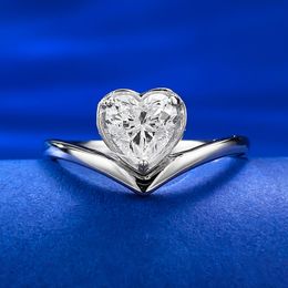 Queen Heart 6mm Moissanite Diamond Ring 100% Real 925 Sterling Silver Party Wedding Band Rings for Women Bridal Promise Jewelry
