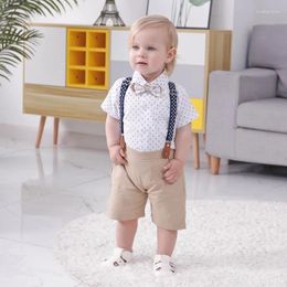Clothing Sets 2024 Summer Suit For Boys Overalls Children's Costume British Style Blazer Short Sleeve Baby Pure Cotton Soft Kids Clothes
