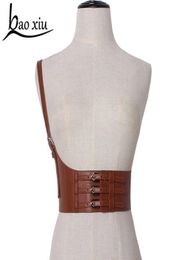 2019 Women039s Wide Elastic Leather Belt Casual Corset Belt Shoulder Straps Decoration Waist Belt Girl Dress Suspenders Q06244157301