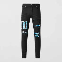 Men's Jeans Streetwear Men Black Elastic Stretch Skinny Fit Hole Ripped Brand Patch Designer Hip Hop Pencil Pants Hombre