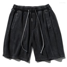 Men's Shorts Style Old Plus Size Washed Retro Street Black Loose Casual Drawstring Elastic Waist Short Sports Pants