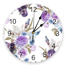 Wall Clocks Rose Flower Purple Iris Clock Modern Design Living Room Decoration Kitchen Art Watch Home Decor