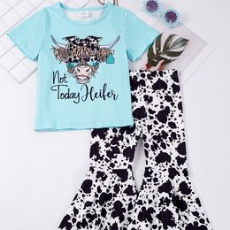 Children's and Girls' Summer Set 2023 New Leisure Animal Print Leopard Pattern Flare Pants Two Piece Set 231129