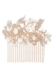 WholeBELLA 2015 Rose Gold Tone Hair Jewelry For Bridal Clear Flower Ivory Pearl Hair Comb Austrian Crystal Headpiece Accessor5594715