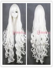 80cm Long White Women039s Obique Bangs Curly Wave Hair Cosplay Party Wigs CB64D5200950