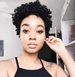 Natural color Afro Kinky Curly Wigs Average Size None Lace Short Human Hair Wigs For Black Women Brazilian Machine made5806563