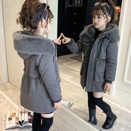 5-14 lat zimowy płaszcz dziewcząt plus aksamitne utrzymanie ciepłej kurtki dla dziewcząt snowsuit moda nastolatków z kapturem dzieci odzież wierzchnia 231229