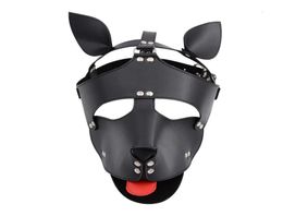 Black Red Leather Dog Bdsm Mask Bondage Restraints Cosplay Mask Costume erotic SM Slave Head Cover Harness Fetish kinky Sex Toys Y4918234